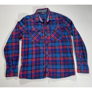 E11 State of Elevenate Flannel Button Up Mens XL  Blue Red Plaid Long Sleeve